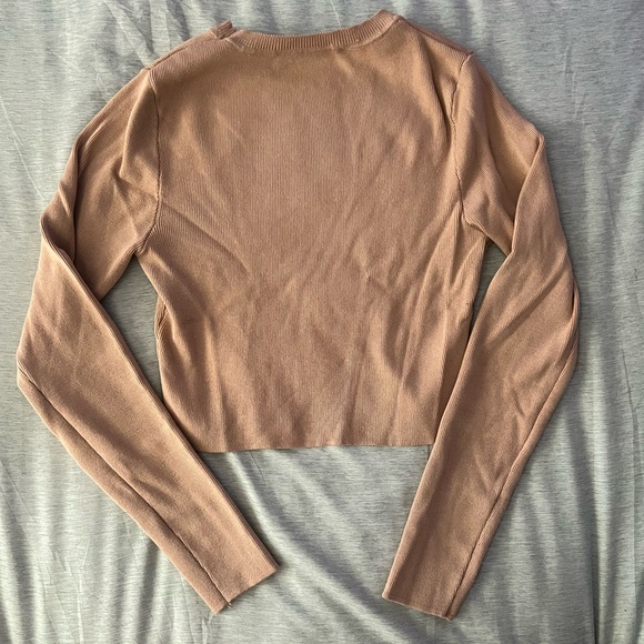 Zara Beige Long Sleeve Ribbed Top - Picture 3 of 5